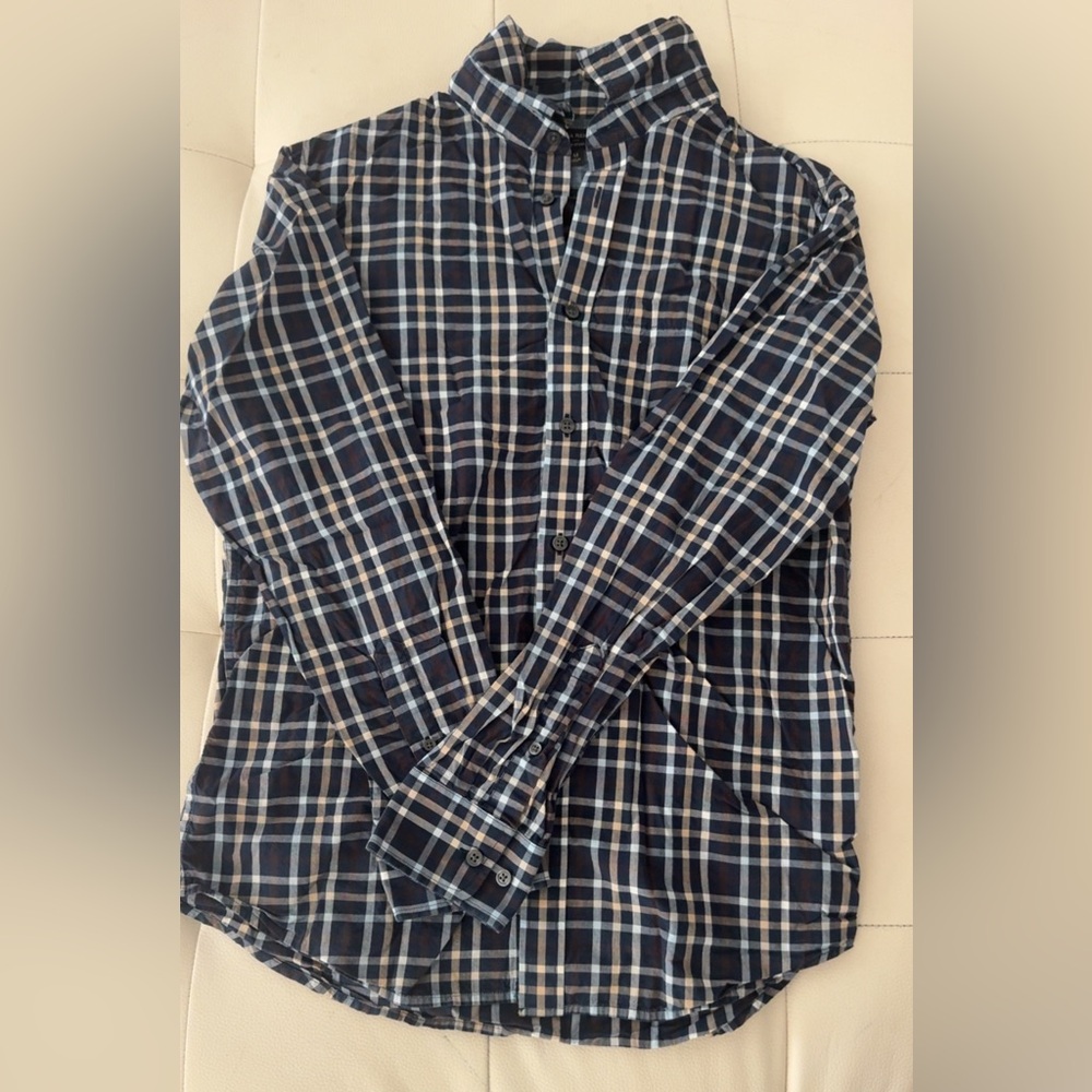 Banana Republic Navy and Beige Check Shirt